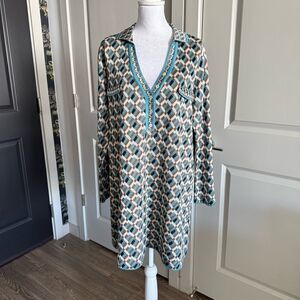 Zara Metallic Retro Geo Print Collared Sweater Dress Size S